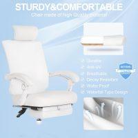 Misolant Ergonomic Office Chair with Footrest, Ergonomic Desk Chair with Adjustable 2D Lumbar Support, High Back Computer Chair with Adjustable Headrest, White Comfortable Leather Office Chairs - Image 6