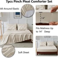 CozyLux Queen Comforter Set Beige, 7 Pieces Pintuck Bed in A Bag, Premium Beige Comforter Queen Size, Pinch Pleat Bedding Sets with Comforter, Sheets, Pillowcases & Shams - Image 6