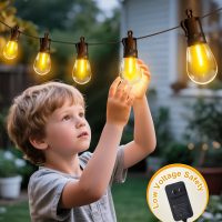 Outdoor-String-Lights-Patio-LED-Light-Outside 50Ft 15M Waterproof Remote Dimmable S14 LED Porch Lighting with 15 Edison Plastic Bulb Hanging Lights Connectable for Backyard Yard Gazebo Party Garden - Image 5