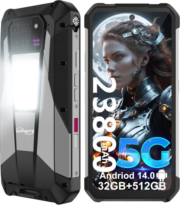 Tank 3 Pro Rugged Smartphone, Android 14 5G Cell Phone with Projector, 32GB RAM+512GB ROM, 6.79" Waterproof Outdoor Mobile Phones Unlocked, 23800mAh/OTG/GPS(Support T-Mobile&Verizon Only)