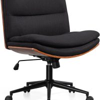 Armless Modern Walnut Office Desk Chair with Wheels, Adjustable Wide Swivel Task Chair, Ergonomic Cross Legged Fabric Chair for Conference Room, Home Office (Black) - Image 9