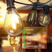 luckystyle 100FT LED Outdoor String Lights with Remote, 35+ 1 Shatterproof Bulbs Waterproof and Dimmable Patio Lights for Porch, Garden, Backyard, Deck, Balcony, 2700K Hanging Lighting - Image 4