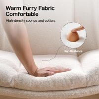 LEAGOO Criss Cross Chair with Wheels, Furry Armless Desk Chair, Comfy Wide Seat Cross Legged Office Chair, Stylish Height Adjustable Cute Swivel Vanity Chair for Home Office, Make Up, Cream White - Image 5
