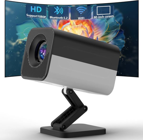 Full HD New Lightweight Projector with Adjustable Angle Stand, Portable Projector with Wi-Fi and Bluetooth, Motorized Focus, Compatible with HDMI/USB/AV/Smartphone/TV Box/Laptop (YDXFP-BWB)