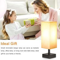 Small Table Lamp for Bedroom - Bedside Lamps for Nightstand, Minimalist Night Stand Light Lamp with Square Fabric Shade, Desk Reading Lamp for Kids Room Living Room Office Dorm - Image 5