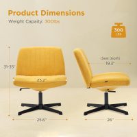 Nouhaus Criss Cross Chair,Armless Cross Legged Office Chair No Wheels, Hight Adjustable Wide Seat Swivel Vanity Home Computer Task Desk Chair (Yellow) - Image 2