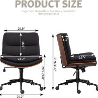 Armless Modern Walnut Office Desk Chair with Wheels, Adjustable Wide Swivel Task Chair, Ergonomic Cross Legged Fabric Chair for Conference Room, Home Office (Black) - Image 2