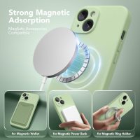 Magnetic for iPhone 15 Plus Case, Compatible with MagSafe, [Full Camera Protection][Screen Protector] Silicone Shockproof Protective Phone Case for iPhone 15 Plus 6.7", Matcha - Image 2