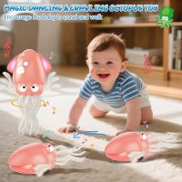 Baby Dancing Octopus Toy for 1 2 3 4 5 Year Old Boy Girl, Baby Tummy Time Electric Crawling Octopus Toys 12-18 Months, Dancing Squid Toy for Walking Toddlers, Kids 1st Birthday Gifts, Pink - Image 2