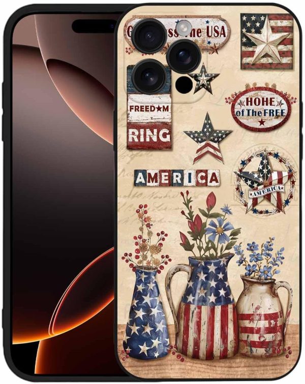 for iPhone 14 Pro Max Case 4th of July Star and Stripe Flower Phone Case Full Cover Soft Anti-Scratch Shockproof Protective Phone Case Slim Thin Cover,Retro Farm Vase Wooden Plank Case,6.7 Inch