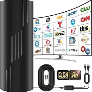 2800+ Miles Range TV Antenna, 2025 Strongest Digital TV Antenna Indoor/Outdoor with Amplifier Signal Booster, HDTV Antennas for Local Channels for Smart and Old TVs-38ft Coax Cable-Support 8K 4K 1080p