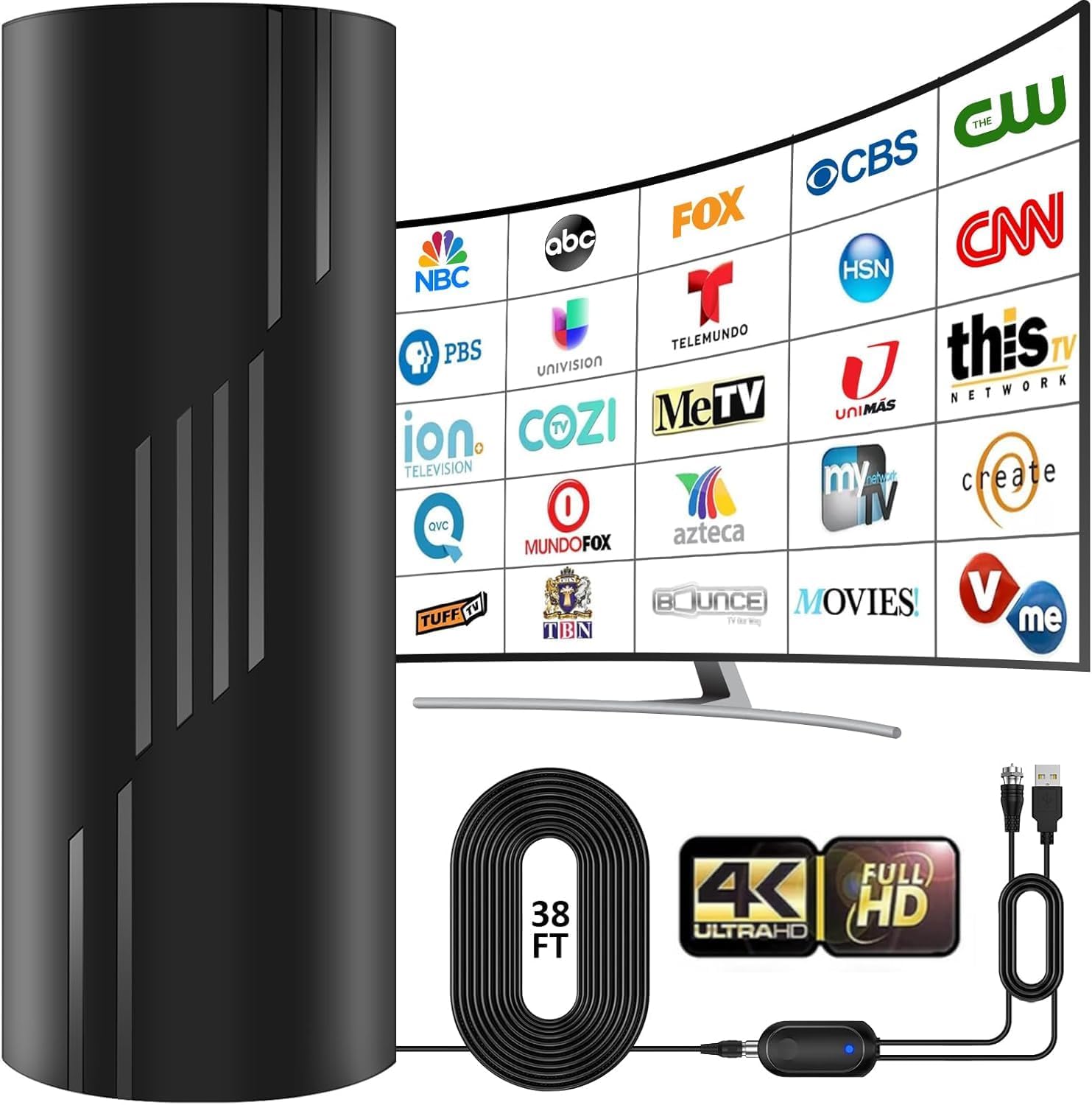 2800+ Miles Range TV Antenna, 2025 Strongest Digital TV Antenna Indoor/Outdoor with Amplifier Signal Booster, HDTV Antennas for Local Channels for Smart and Old TVs-38ft Coax Cable-Support 8K 4K 1080p