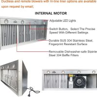 SINDA Custom Stainless Steel Range Hood, With 4 Speed Fan, LED Light, 36"Wx27"H, Wall Mount, Brushed Stainless Steel, SRH1-2-2TRW3627R - Image 6