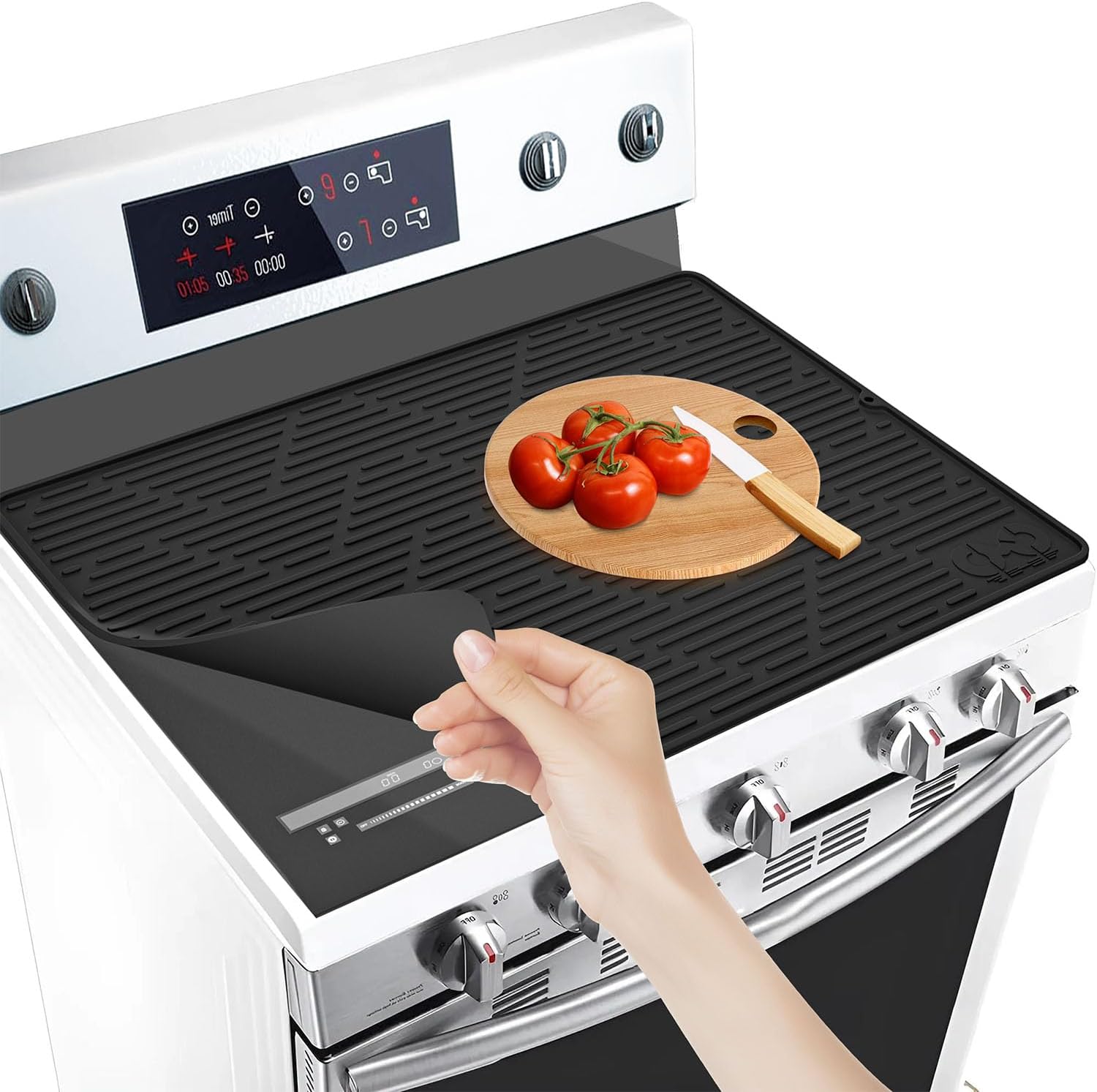 Stove Top Covers for Electric Stove, 28″x20″ Premium Heat Resistant Silicone Glass Stove Top Mat, Scratch Proof RV Kitchen Cooktop Protector Mat, Easy to Clean -Black