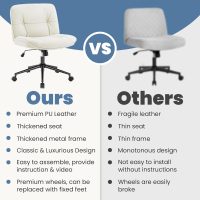 DUMOS Criss Cross Chair with Wheels, Legged Office Armless Wide Seat, Adjustable Swivel Leather Task Vanity Home Office Desk Seating for Bedroom Dorm Student - Image 4
