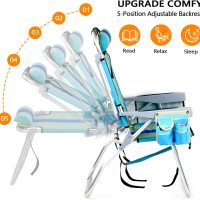 VINGLI Tall Beach Chair 2 Pack Lightweight, Backpack Beach Chair for Adults with 5-Position, Cooler Bag, Cup Holders, Towel Bar, Lightweight Folding Beach Camping Chairs （Blue/Green-16 - Image 7