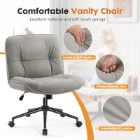 Sweetcrispy Criss Cross Armless Office Chair - PU Leather Adjustable Swivel Wide Seat with Thick Padding, Ergonomic Rolling Computer Desk Task Chair for Modern Vanity & Makeup with Wheels - Image 6