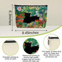 Floral Cat Makeup Bag, Cat Gifts Cosmetic Bags, Aesthetic Design Canvas Zipper Organizer Pouch Cute Roomy Portable Toiletry Bag Cats Themed Gifts for Girls Women Travel Storage Accessories-1 - Image 3