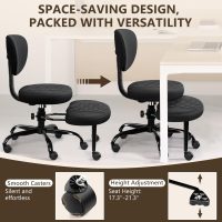 Ergonomic Cross Legged Office Chair with Wheels - Adjustable Height for Meditation, ADHD Desk & Yoga - Wide Criss Cross Design with Lumbar Support, Kneeling Chair - Black - Image 7
