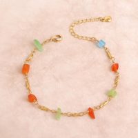 Gold Plated Blue Green Red Natural Stone Chain Link Bracelets for Women, Dainty Adjustable Bracelet Summer Festival Jewelry Gift - Image 2