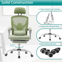 DUMOS Office Desk Chair with Footrest Ergonomic Gaming Chair for Adults Computer Mesh, Lumbar Support,Swivel Reclining with Headrest, Comfy Armrest for Home, Office, Work, Study, Light Green - Image 7