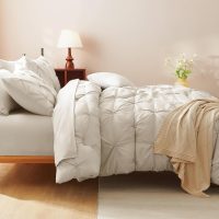 CozyLux Queen Comforter Set Beige, 7 Pieces Pintuck Bed in A Bag, Premium Beige Comforter Queen Size, Pinch Pleat Bedding Sets with Comforter, Sheets, Pillowcases & Shams - Image 9