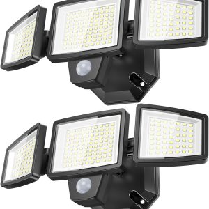 LED Security Lights Motion Sensor Outdoor Lights, 5000K Daylight, IP65 Waterproof, Dusk to Dawn, 3-Head Motion Detected Flood Light for Garage, Yard, Porch, 2Pack
