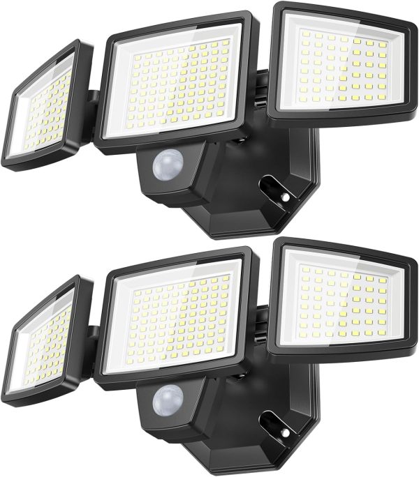 LED Security Lights Motion Sensor Outdoor Lights, 5000K Daylight, IP65 Waterproof, Dusk to Dawn, 3-Head Motion Detected Flood Light for Garage, Yard, Porch, 2Pack