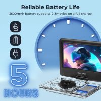 DBPOWER 11.5" Portable DVD Player, 5-Hour Built-in Rechargeable Battery, 9" Swivel Screen, Support CD/DVD/SD Card/USB, Remote Control, 1.8 Meter Car Charger, Power Adaptor and Car Headrest (Black) - Image 5