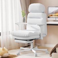 Criss Cross Chair with Wheels & Flip-up Arms, Executive Office Chair with Foot Rest, Swivel Cross Legged Office Chair, Corduroy Fabric Comfy Computer Desk Chair, Vanity Chair for Home, White - Image 3