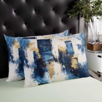 Rustic Blue Gold Pillowcases, Abstract Neutral Brush Strokes Artwork Soft Bed Throw Pillow Covers Case, Decorative Pillow Sham Cushion Cover with Hidden Zipper for Bed Sofa Couch, 20"x26" - Image 4