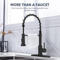 Kitchen Faucets with Pull Down Sprayer Commercial Industrial Stainless Steel Single Handle Single Hole Spring Farmhouse RV Sink Faucet, Matte Black Kitchen Faucet for Laundry Utility Room Sink - Image 7