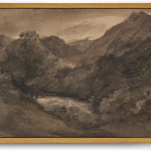 Roslynity Framed Canvas Wall Art Vintage Print Paintings Moody Watercolor Landscape Brown Dark Scenery Drawing Evening Lake Mountains Retro for Home Living Room Bathroom Wall Decor (8"x10")
