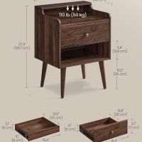 VASAGLE Nightstands, Set of 2, Bedside Tables with Hidden Drawers, Mid-Century End Side Tables with Solid Wood Legs, for Bedroom, Natural Walnut ULET624K01 - Image 3