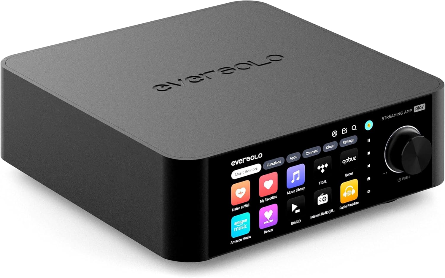 Eversolo Play | 110W X 2CH Music Streamer with Amplifier & DAC | 5.5″ LCD Touchscreen, Support Room Correction & Multi Room HiFi Audio System, Stream Qobuz, Tidal&More | Black (Standard Edition)