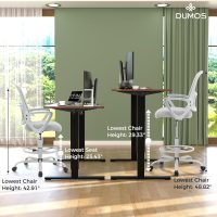 DUMOS Drafting Chair - Ergonomic Tall Office for Standing Desk, Counter with Height Adjustable and Comfortable Lumbar Support, Fixed Armrests, Grey - Image 4