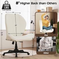 Criss Cross Chair with Wheels, Wide Cross Legged Office Chair Armless Comfy Desk Chair with Tall Back Vanity Chairs with Stress Relief Curved Design Seat for Bedroom & Office & Home Ivory White - Image 2