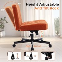 Convertible Base Criss Cross Chair with Pocket Springs & Thicker and Wider Cushions, Armless Legged Office Chair Relieves Back Pain, Swivel Vanity Chair for Living Room/Office, (Orange) - Image 6