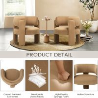 COLAMY Modern Velvet Accent Chairs Set of 2, Upholstered Barrel Chairs, Comfy Side Arm Chairs with 3 Legs for Living Room, Bedroom, Reading, Khaki - Image 3