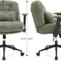Criss Cross Chair with Adjustable Armrest，Cross Legged Office Chairs with Wheels and Wide Seat Morden Swivel Vanity Chair for Home Office, Green - Image 2
