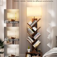 Evermagin 6 Tier Tree Bookshelf with Light, Narrow Bookcase Tower, Tall Floor Standing Book Organizer with Storage Cabinet for Living Room, Bedroom and Home Office, Rustic Brown - Image 4