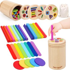 4 in 1 Montessori Toys for 2 3 4 Year Old, Wooden Color Sorting Toys for Toddlers 1-3, Preschool Learning Activities Fine Motor Matching Games, 18 Month Old Gifts for Kids Boys Girls