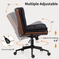 Armless Modern Walnut Office Desk Chair with Wheels, Adjustable Wide Swivel Task Chair, Ergonomic Cross Legged Fabric Chair for Conference Room, Home Office (Black) - Image 5