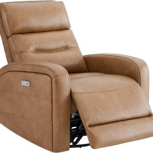 Watson & Whitely Swivel Power Recliner Glider Rocker, Small Recliner with Charging Port for Living Room, Faux Leather in Camel