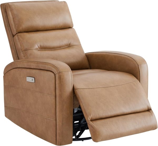 Watson & Whitely Swivel Power Recliner Glider Rocker, Small Recliner with Charging Port for Living Room, Faux Leather in Camel