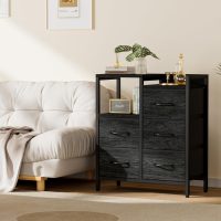 Furnulem 5 Drawer Black Dressers for Bedroom 2 Tier Shelf Storage Small Fabric Dresser for Closet Sturdy Metal Frame Modern Style Storage Cabinets Organization Units for Hallway Rooms - Image 2