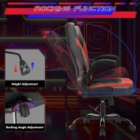 Sweetcrispy Computer Gaming Desk Chair - Ergonomic Office Executive Adjustable Swivel Task PU Leather Racing Chair with Flip-up Armrest for Adults, Kids, Men, Girls, Gamer, Black Red - Image 4