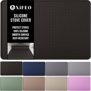 Silicone Stove Top Cover for Electric Stove, Glass Stove Top Cover Protector, Flat Top Range Cover – Double as Dish Drying Mat, Coffee Bar Mat, Kitchen Stove Accessories, 28 x 20 in, Black