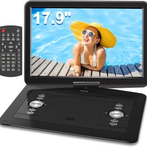 WONNIE 17.9" Portable DVD Player with 15.4" Large HD Swivel Screen, 6 Hours Rechargeable Battery, DVD Player Portable Support MP4, MKV Video & USB/SD Card/Sync TV, High Volume Speaker, All Regions