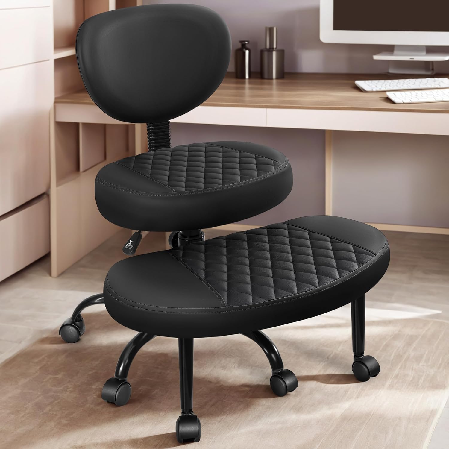 Ergonomic Cross Legged Office Chair with Wheels – Adjustable Height for Meditation, ADHD Desk & Yoga – Wide Criss Cross Design with Lumbar Support, Kneeling Chair – Black